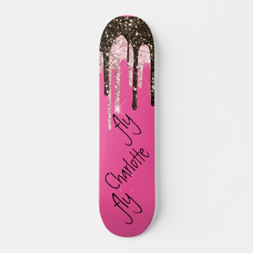 Hot Pink Glitter Girly Sparkle Personalized Name Skateboard