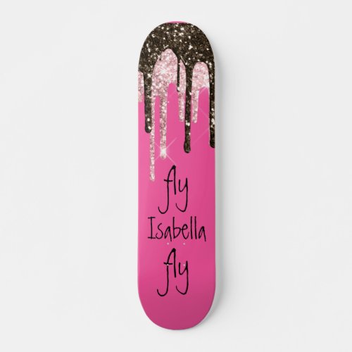 Hot Pink Glitter Girly Sparkle Personalized Name Skateboard