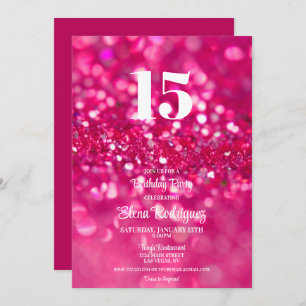 Hot Pink Glitter Glam 15th Birthday Invitation