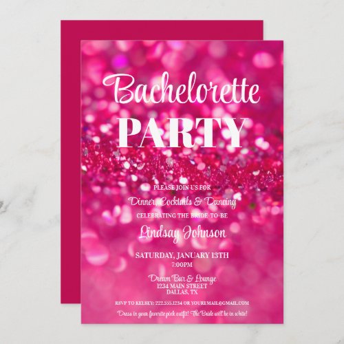 Hot Pink Glitter Glam Bachelorette Party Invitation