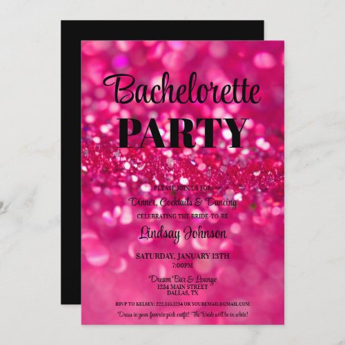 Hot Pink Glitter Glam Bachelorette Party Invitation