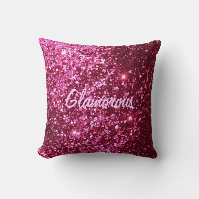 Hot Pink Glitter Glamorous Pillow (Front)