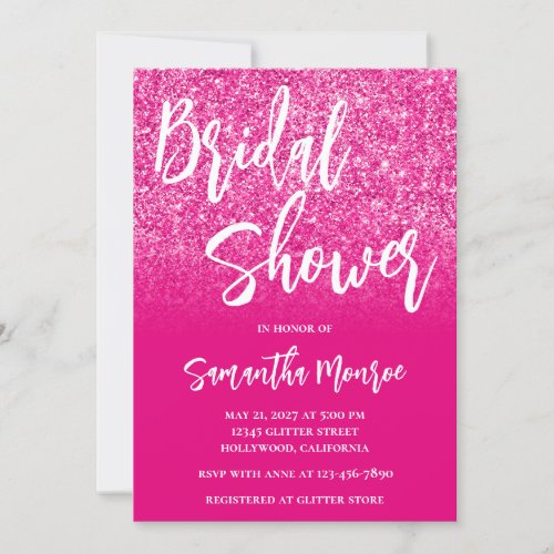 Hot Pink Glitter Gradient Bridal Shower Invitation