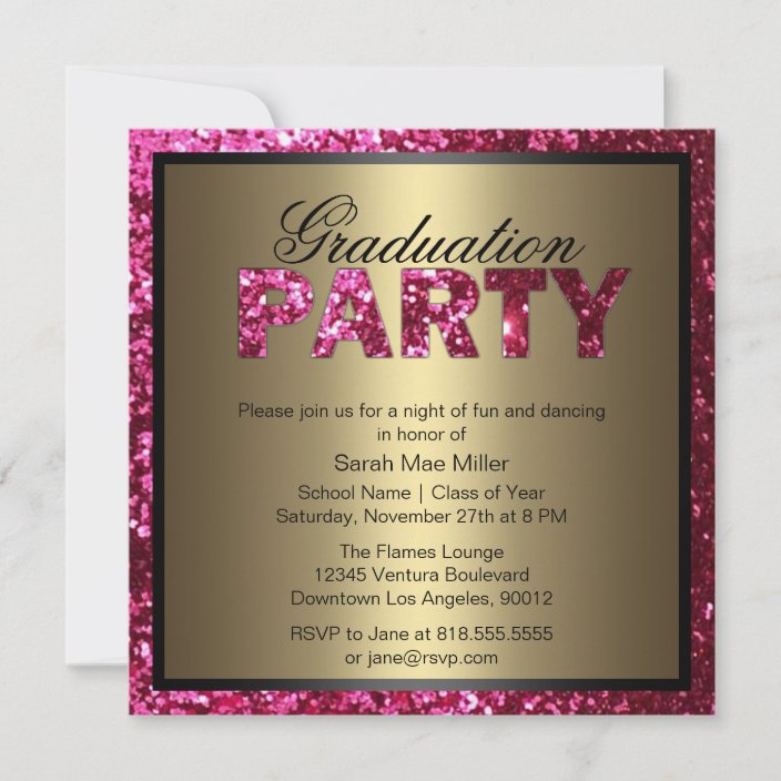 Hot Pink Glitter Graduation Party Invitation | Zazzle.com