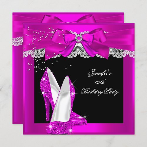 Hot Pink Glitter High Heel Shoe Birthday Party Invitation