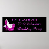 Hot Pink Glitter High Heels Birthday Banner Poster | Zazzle