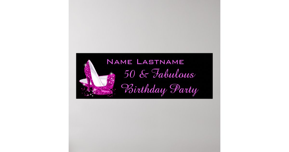 Hot Pink Glitter High Heels Birthday Banner Poster | Zazzle