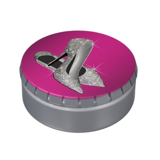 Hot Pink Glitter High Heels Birthday Party Candy Candy Tin (Side)