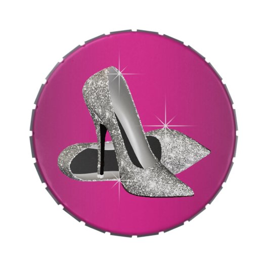 Hot Pink Glitter High Heels Birthday Party Candy Candy Tin (Top)