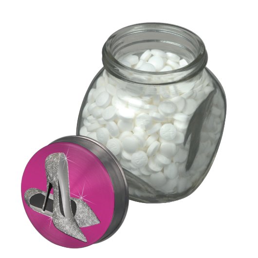 Hot Pink Glitter High Heels Birthday Party Candy Glass Candy Jar (Opened)