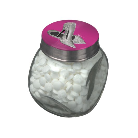 Hot Pink Glitter High Heels Birthday Party Candy Glass Candy Jar (Side)