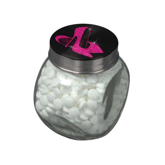 Hot Pink Glitter High Heels Birthday Party Candy Glass Candy Jar (Side)