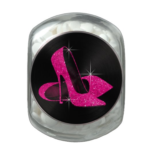 Hot Pink Glitter High Heels Birthday Party Candy Glass Candy Jar (Top)