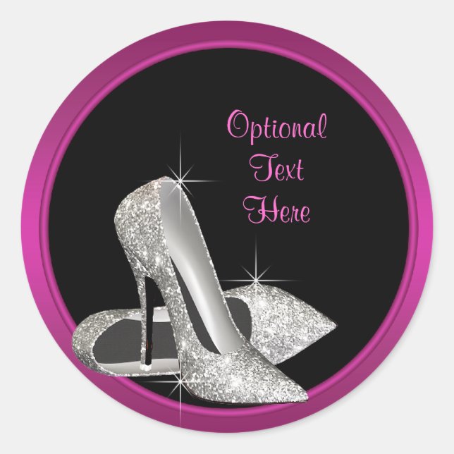 Hot Pink Glitter High Heels Envelope Seal Sticker (Front)
