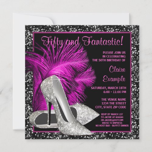 Hot Pink Glitter High Heels Womans Birthday Invitation