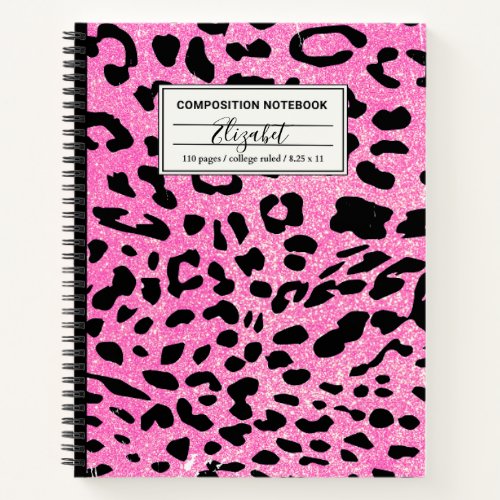 Hot Pink Glitter Leopard Composition Notebook