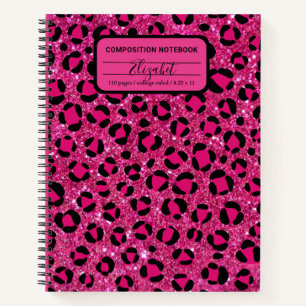 Hot Pink Glitter Leopard Composition Notebook