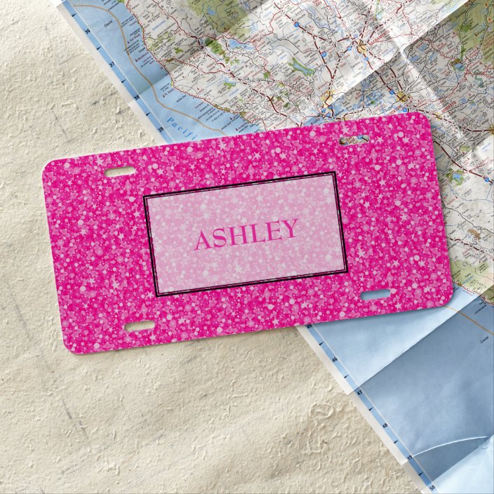 Hot Pink Glitter License Plate