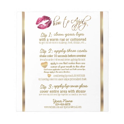 Hot Pink Glitter Lip  Instructions on White Notepad