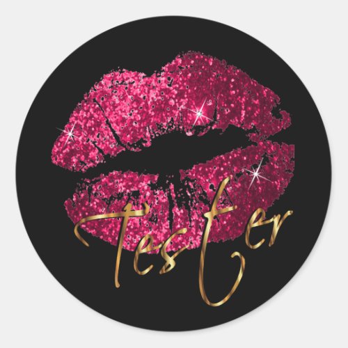 Hot Pink Glitter Lips 2 _ Tester Classic Round Sticker