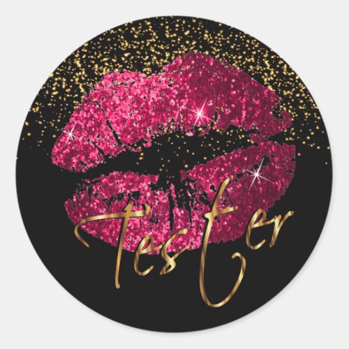 Hot Pink Glitter Lips 3 _ Tester Classic Round Sticker