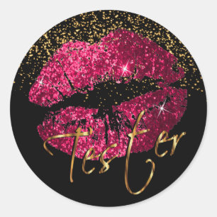 Hot Pink Glitter Lips 3 - Tester Classic Round Sticker