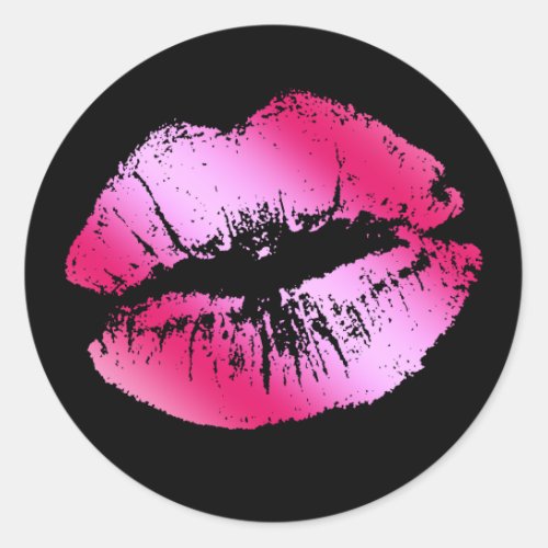 Hot Pink Glitter Lips Elegant Classic Round Sticker