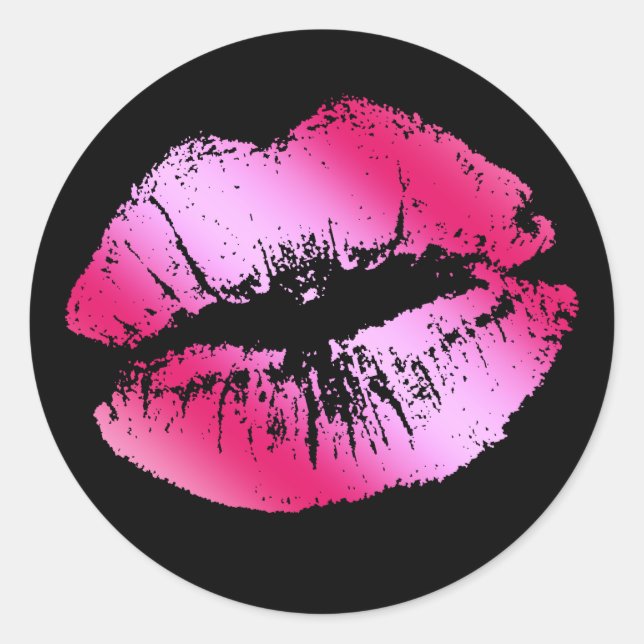 Hot Pink Glitter Lips Elegant Classic Round Sticker (Front)