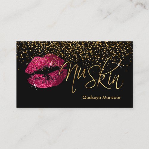 Hot Pink Glitter Lips  Gold Confetti Business Card