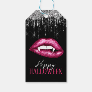 Hot Pink Glitter Lips Happy Halloween Gift Tags