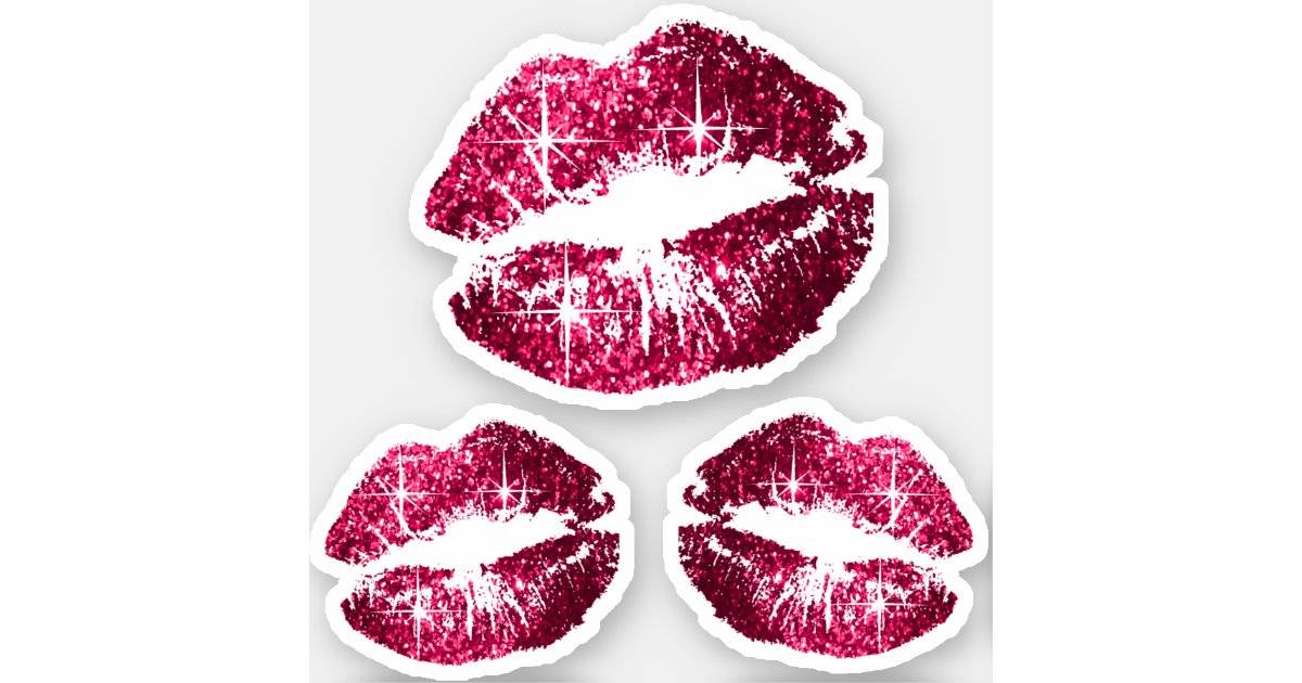 Hot Pink Glitter Lips Kiss-Cut Sticker | Zazzle