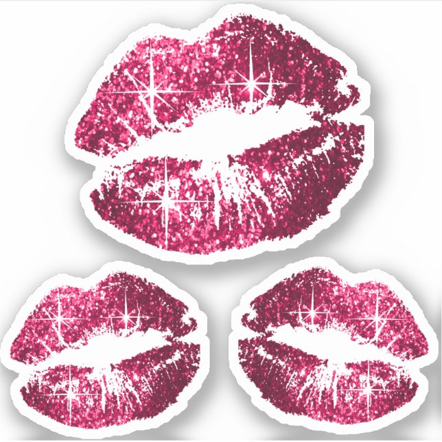 Hot Pink Glitter Lips - Kiss-Cut Sticker (Front)