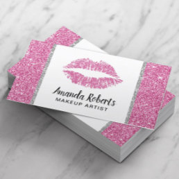 Hot Pink Glitter Lips Makeup Artist Beauty Salon Business Card