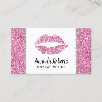 Hot Pink Glitter Lips Makeup Artist Beauty Salon Business Card | Zazzle