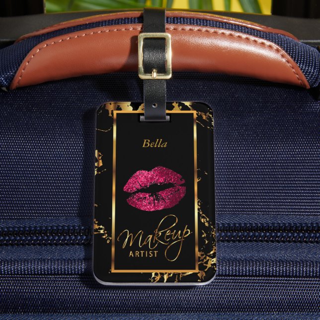 Hot Pink Glitter Lips - Makeup Artist Luggage Tag (Front Insitu 2)