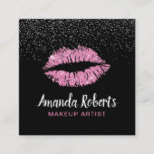 Hot Pink Glitter Lips Modern Makeup Artist Square Business Card (Front)