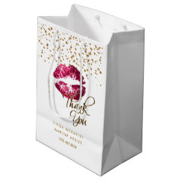 Hot Pink Glitter Lipstick on White - Thank You Medium Gift Bag