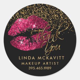 Hot Pink Glitter Lipstick 💋 Thank You Classic Round Sticker