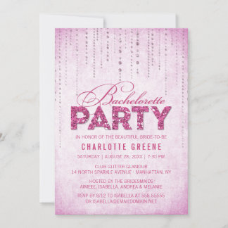 Hot Pink Glitter Look Bachelorette Party Invitation