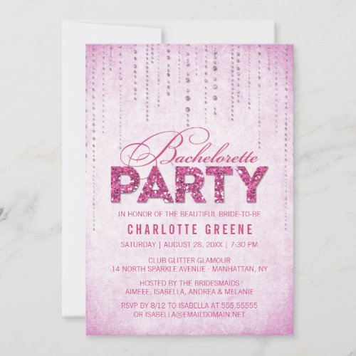 Glitter Look Bachelorette Party Invitation