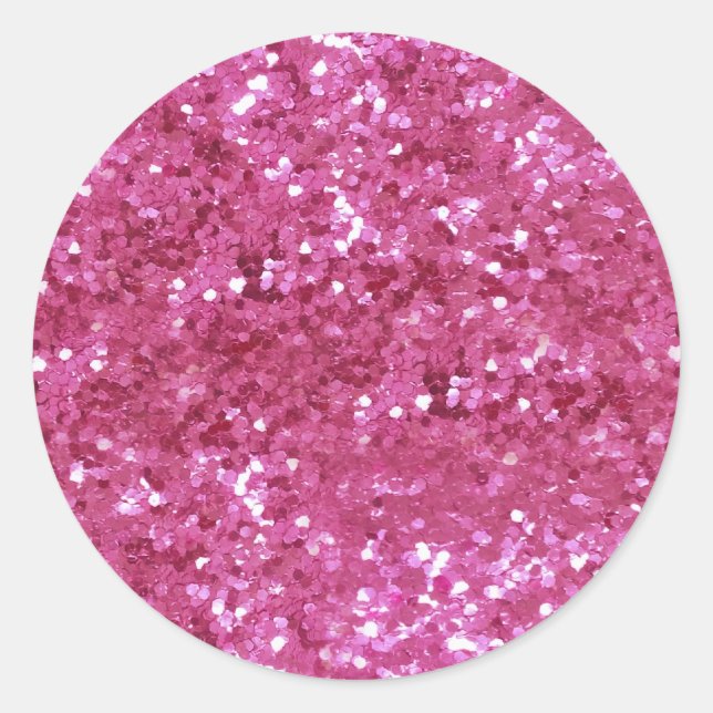 Hot Pink Glitter Look Classic Round Sticker (Front)