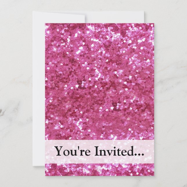 Hot Pink Glitter Look Invitation (Front)