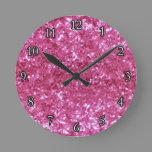 Hot Pink Glitter Look Round Clock