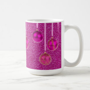 Hot Pink Glitter Merry Christmas Baubles Mug