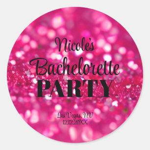 Hot Pink Glitter Modern Glam Bachelorette Party Classic Round Sticker