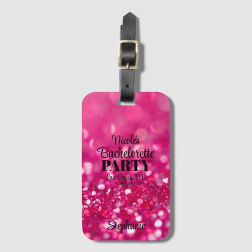 Hot Pink Glitter Modern Glam Bachelorette Party Luggage Tag