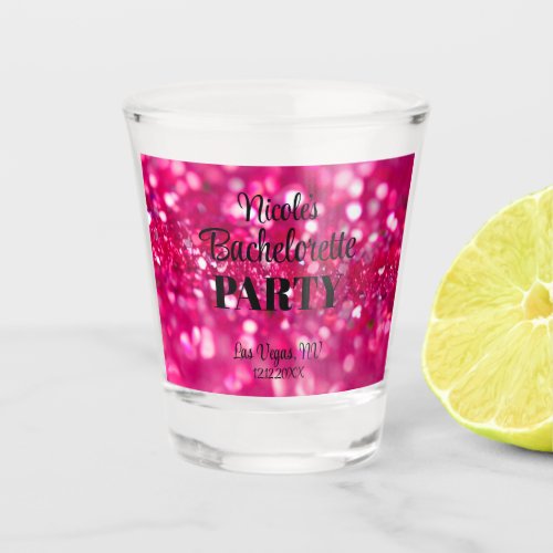Hot Pink Glitter Modern Glam Bachelorette Party Shot Glass