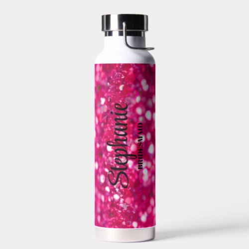 Hot Pink Glitter Modern Glam Bridal Party Water Bottle