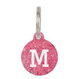 Hot Pink Glitter Monogram Cat Dog Lost Found Phone Pet Name Tag