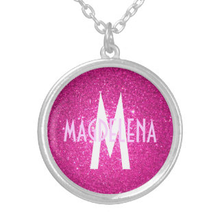 Hot pink Glitter monogram necklace